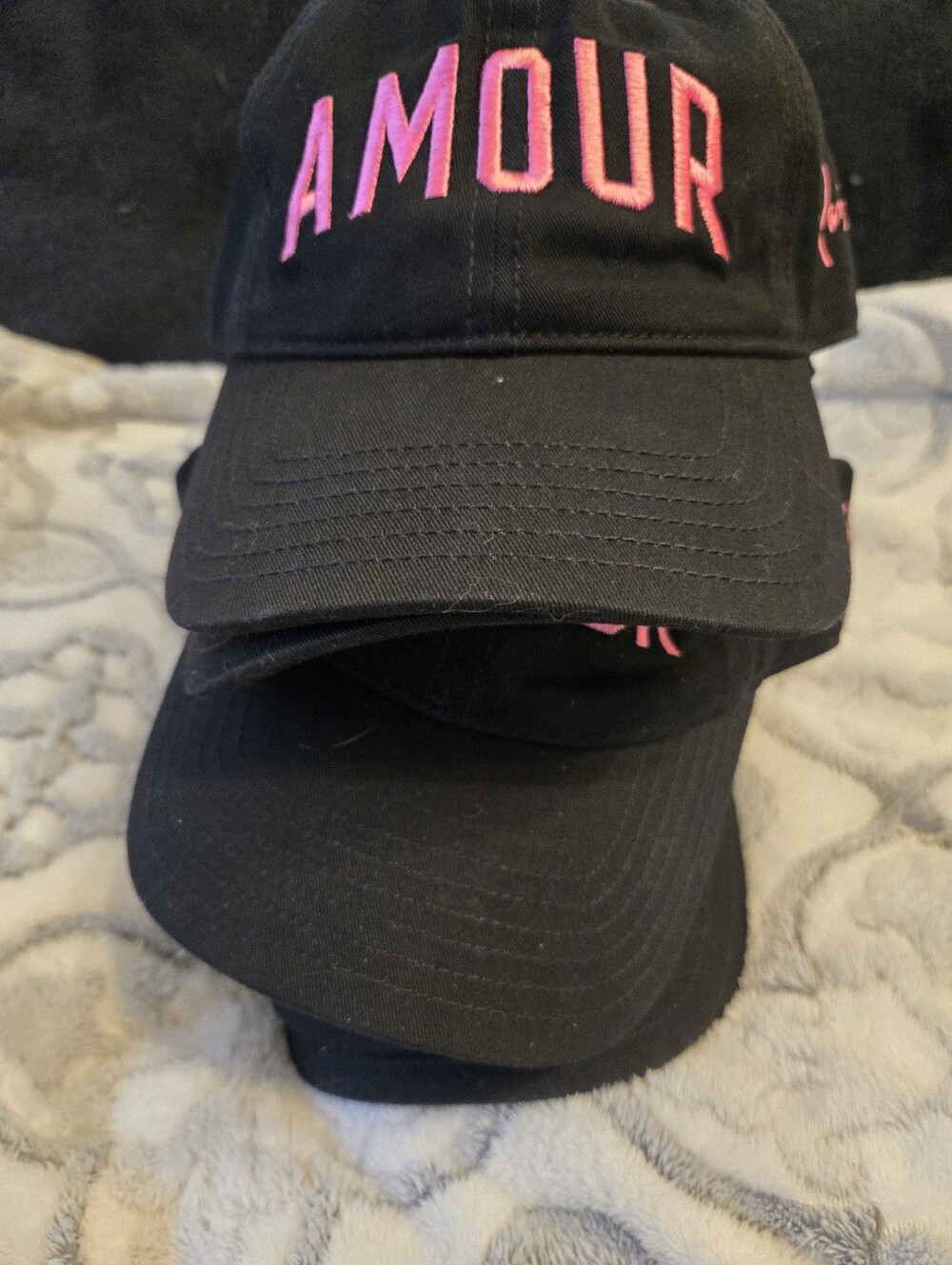 Aris Black Baseball Cap with Pink 'AMOUR' Embroidery